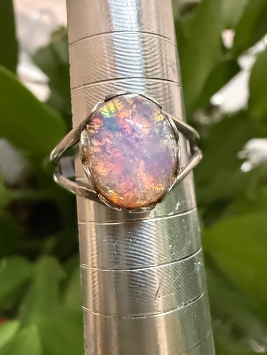 925 Sterling Silver Jewelry - Sterling Silver 925 Opal Statement Ring Iridescent Multi-Color Ring size 5 1/2